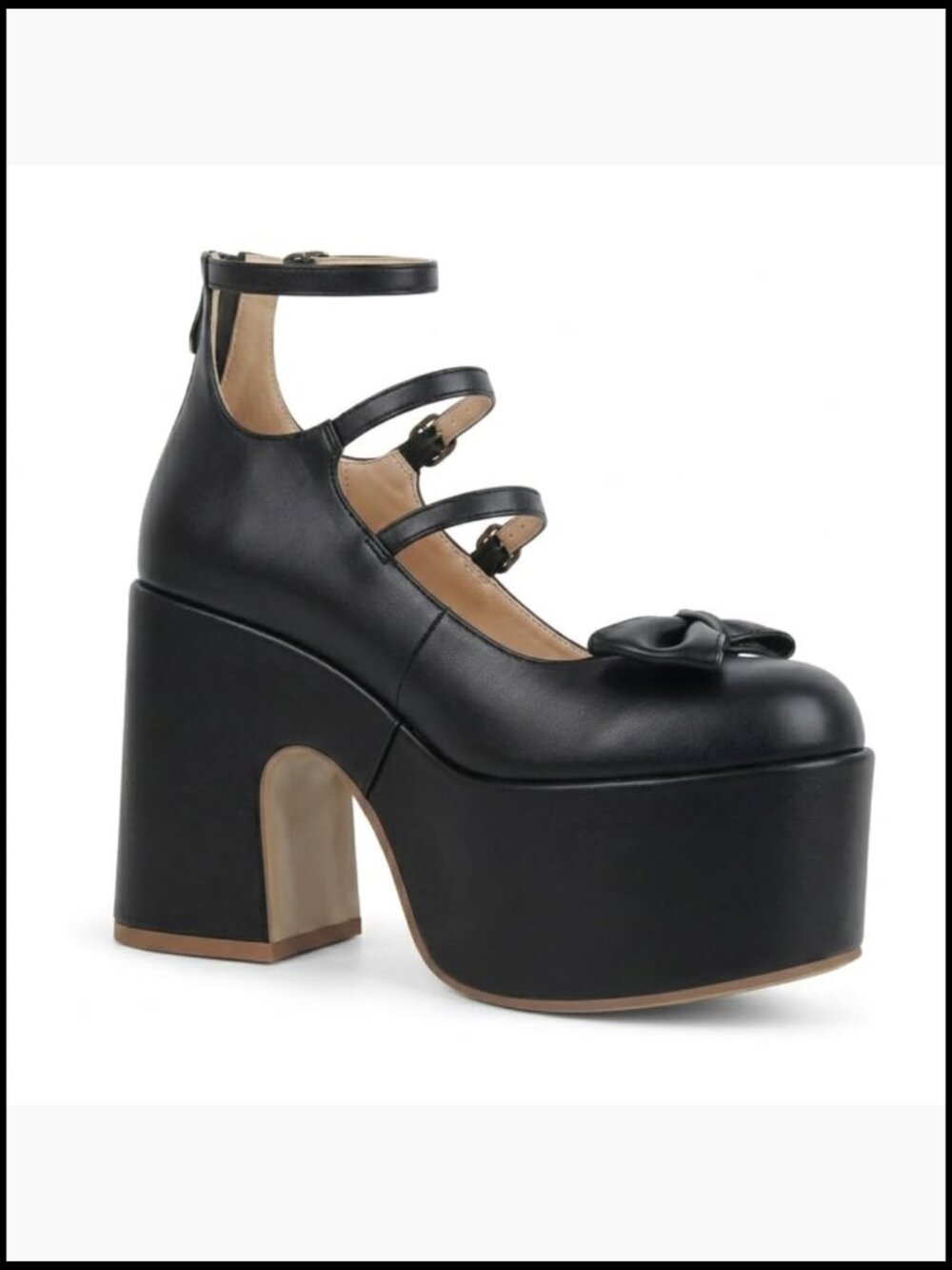 Mary Jane Platform Heels Chunky Block Heel Plaid Fabric Pumps Bow Ankle Strap - Picture 7 of 7